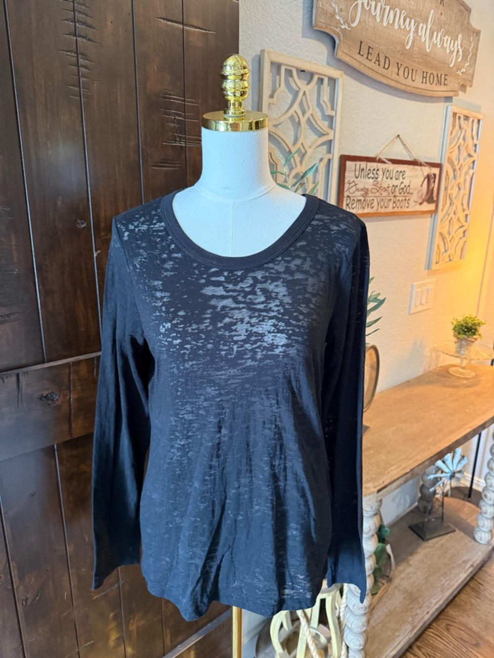 Classic Black Long-Sleeve Sheer Women's Top